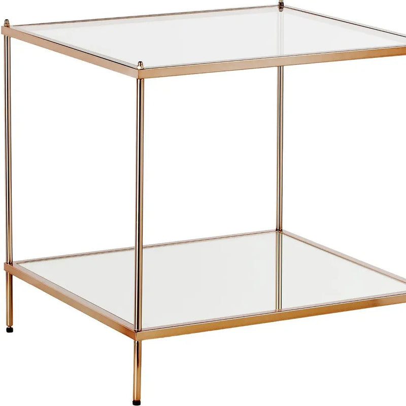 22" Clear And Gold Glass And Iron Square End Table With Shelf Homeroots Living Room