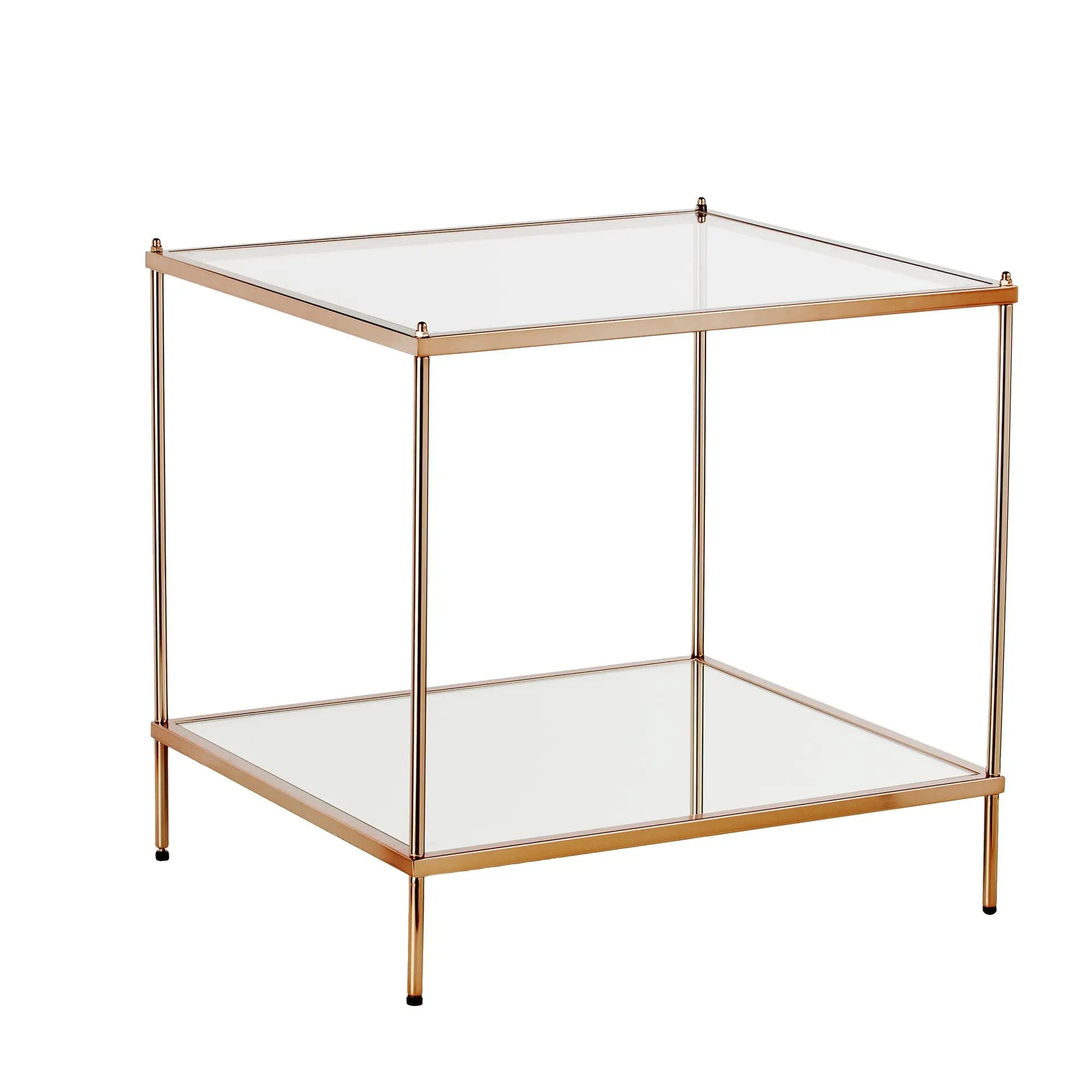 22" Clear And Gold Glass And Iron Square End Table With Shelf Homeroots Living Room