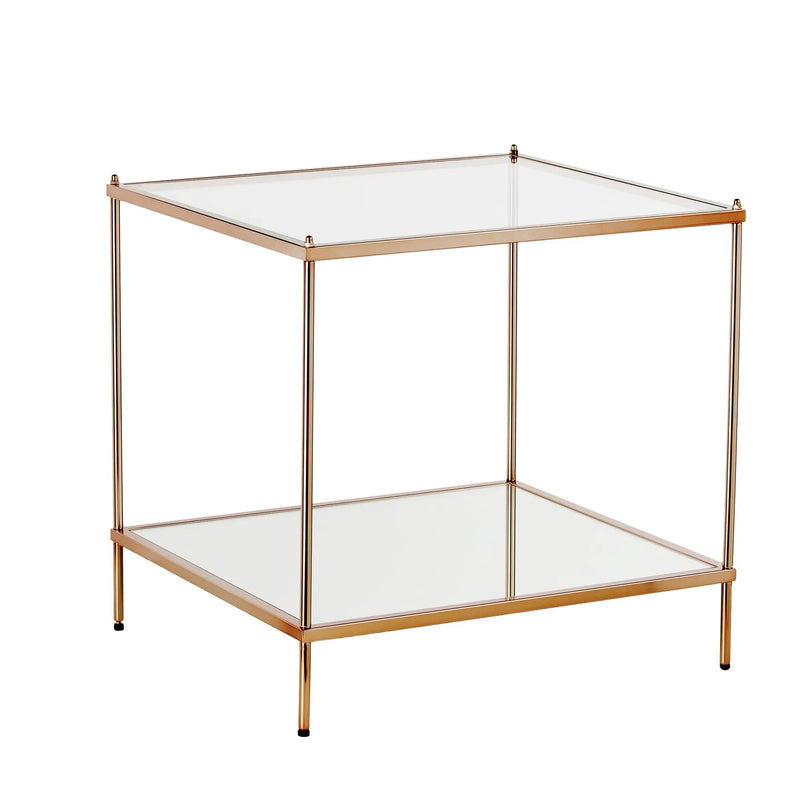 22" Clear And Gold Glass And Iron Square End Table With Shelf Homeroots Living Room