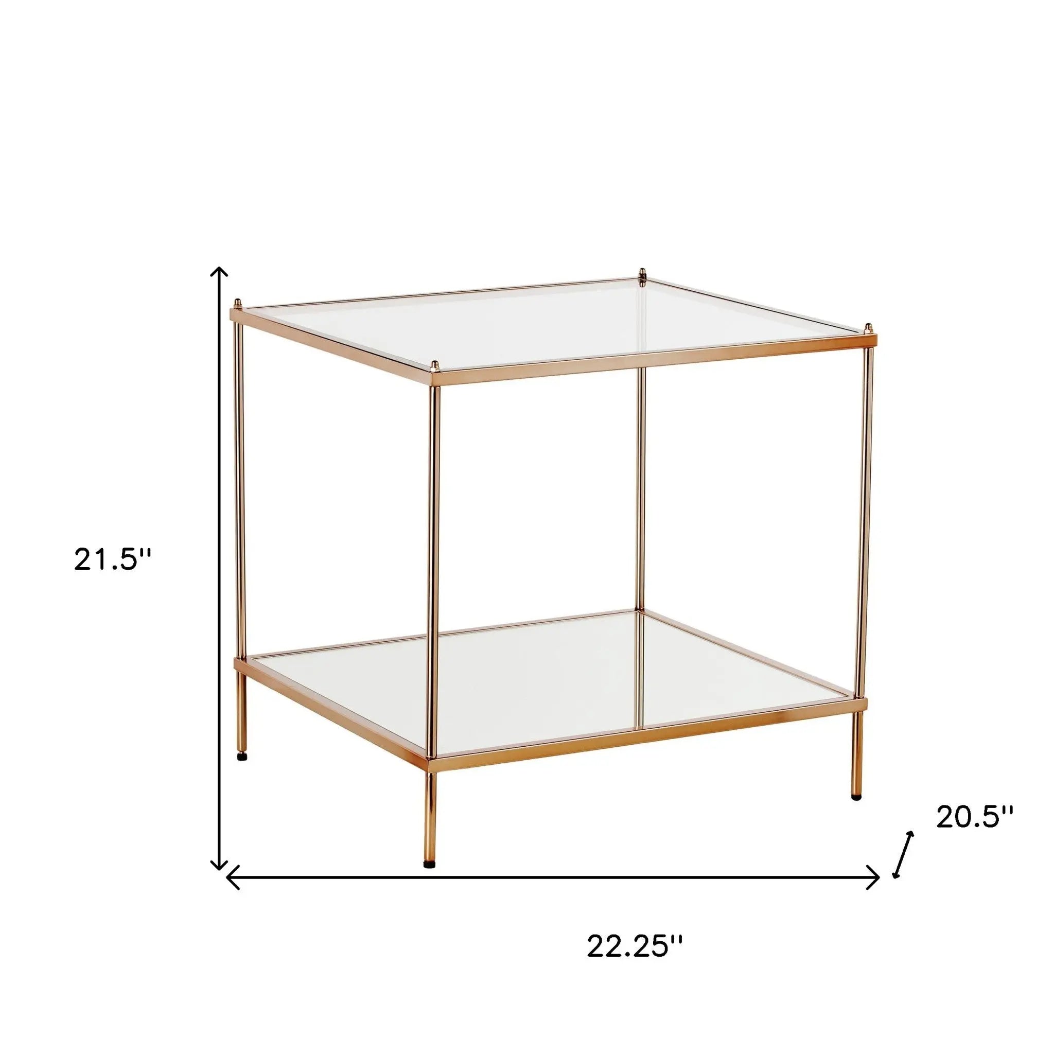 22" Clear And Gold Glass And Iron Square End Table With Shelf Homeroots Living Room