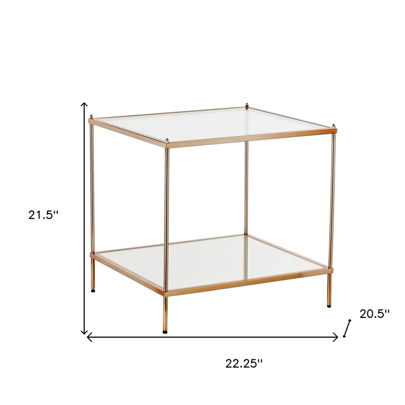 22" Clear And Gold Glass And Iron Square End Table With Shelf Homeroots Living Room