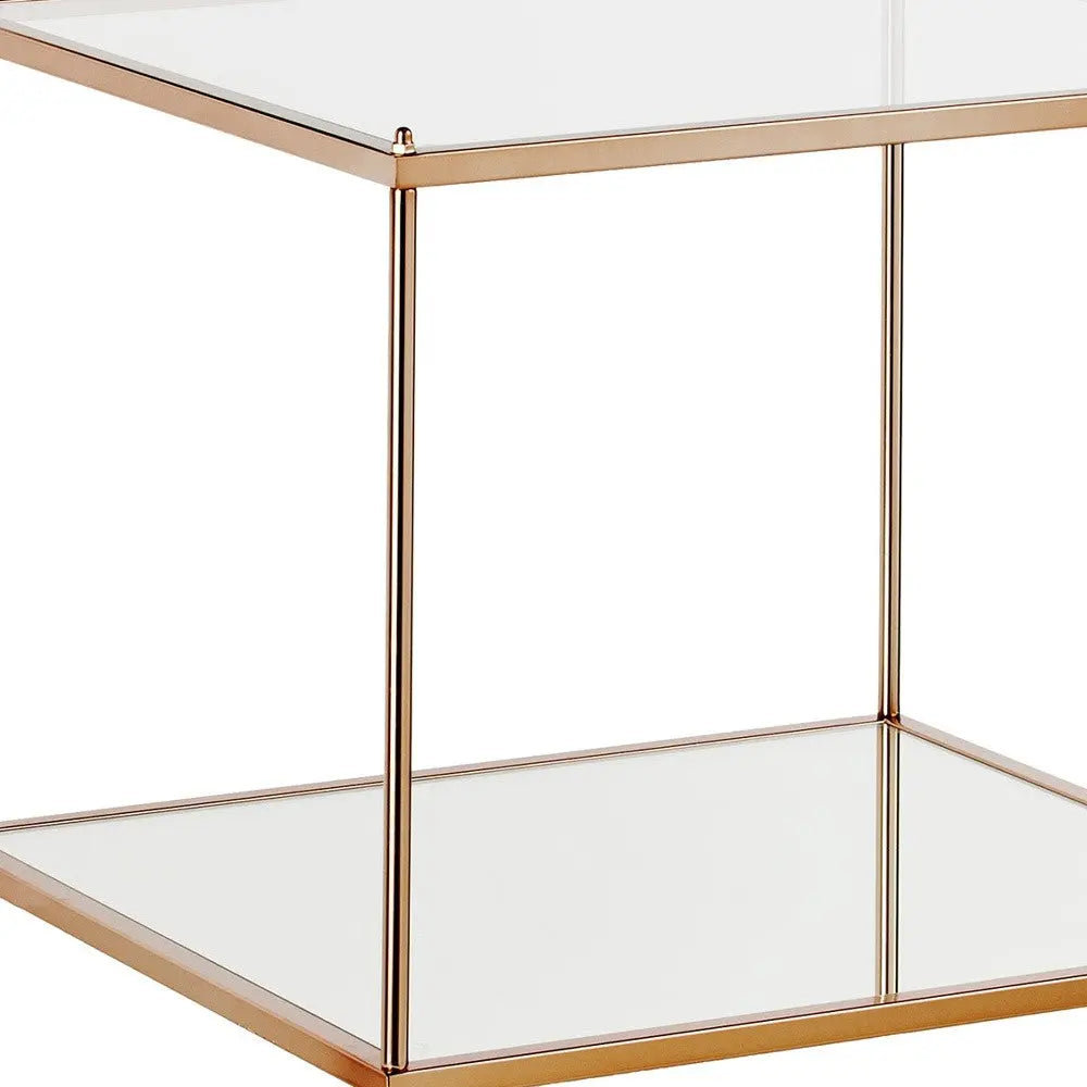 22" Clear And Gold Glass And Iron Square End Table With Shelf Homeroots Living Room