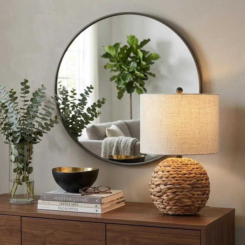22" Clear Round Table Lamp LED With Drum Shade Homeroots Lighting