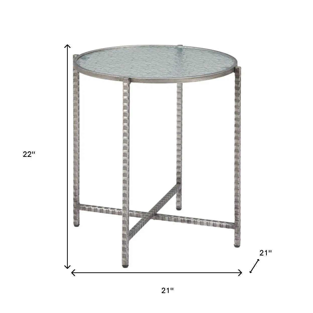 22" Clear and Silver Glass and Distressed Steel Round End Table Homeroots Living Room
