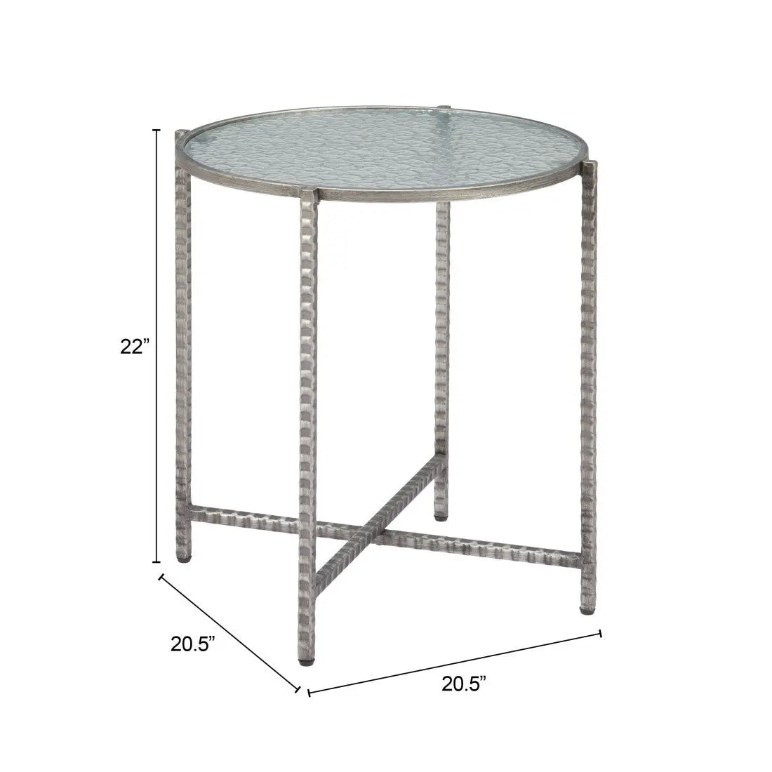22" Clear and Silver Glass and Distressed Steel Round End Table Homeroots Living Room