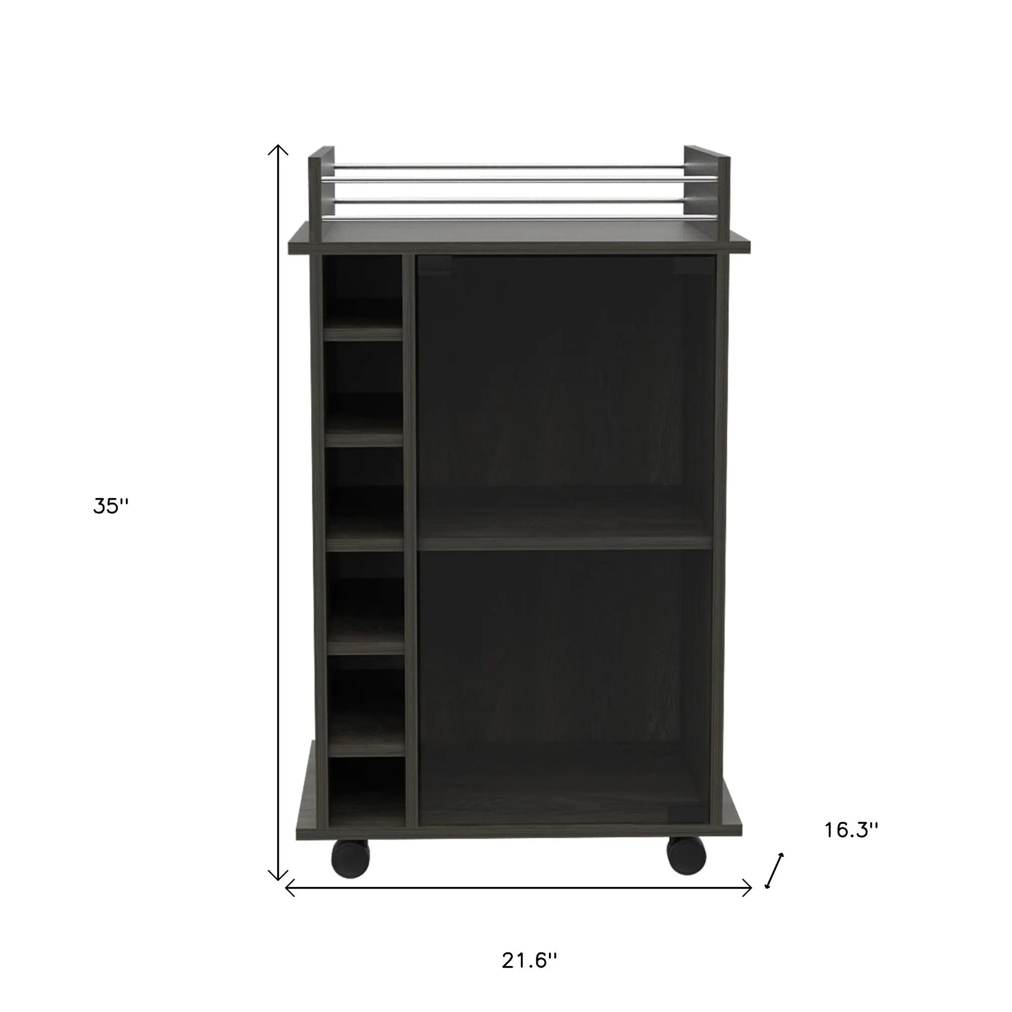 22" Espresso Wood Rolling Bar Cart With Wine Storage - GreatEagleInc