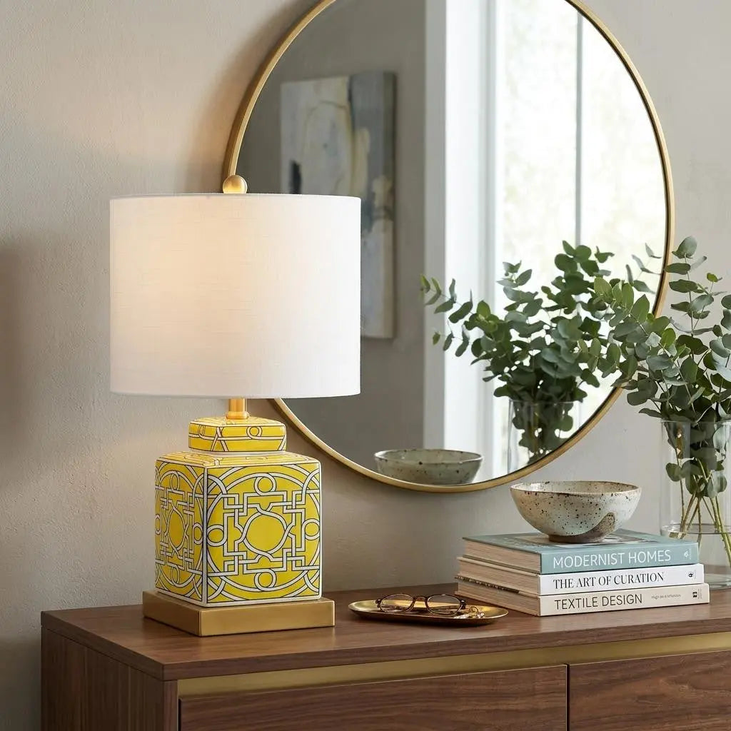 22" Gold Square Table Lamp With Drum Shade Homeroots Lighting