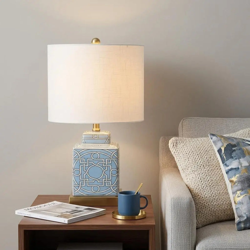 22" Gold Square Table Lamp With Drum Shade Homeroots Lighting