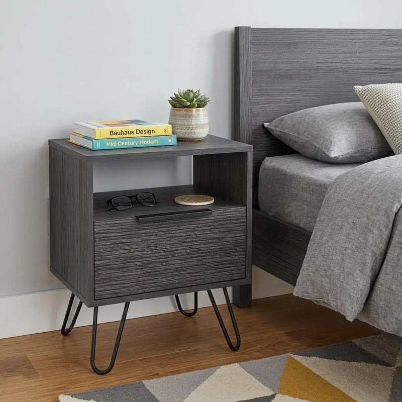 22" Gray Faux Wood Nightstand With Storage Homeroots Bed & Bath