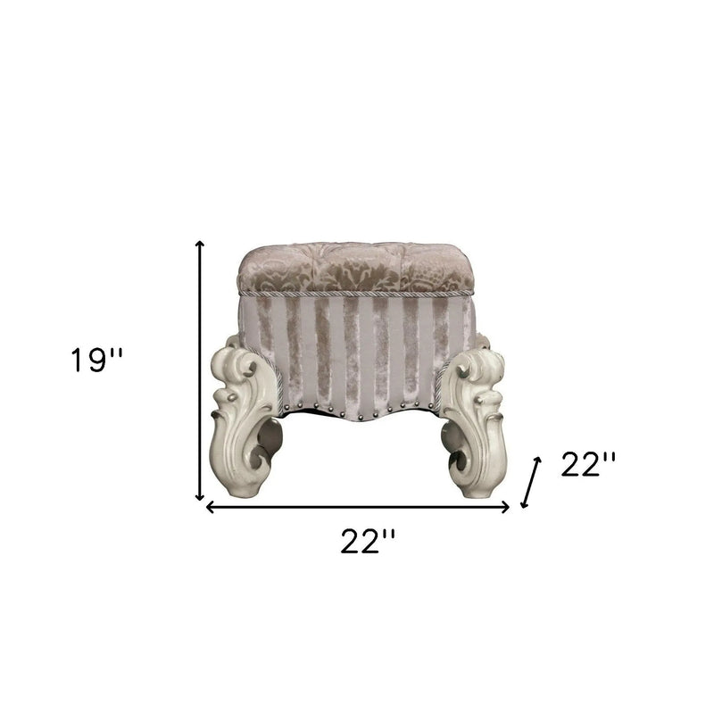 22" Ivory and Bone Fabric Floral Tufted Vanity Chair Homeroots Living Room
