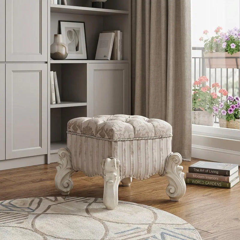 22" Ivory and Bone Fabric Floral Tufted Vanity Chair Homeroots Living Room