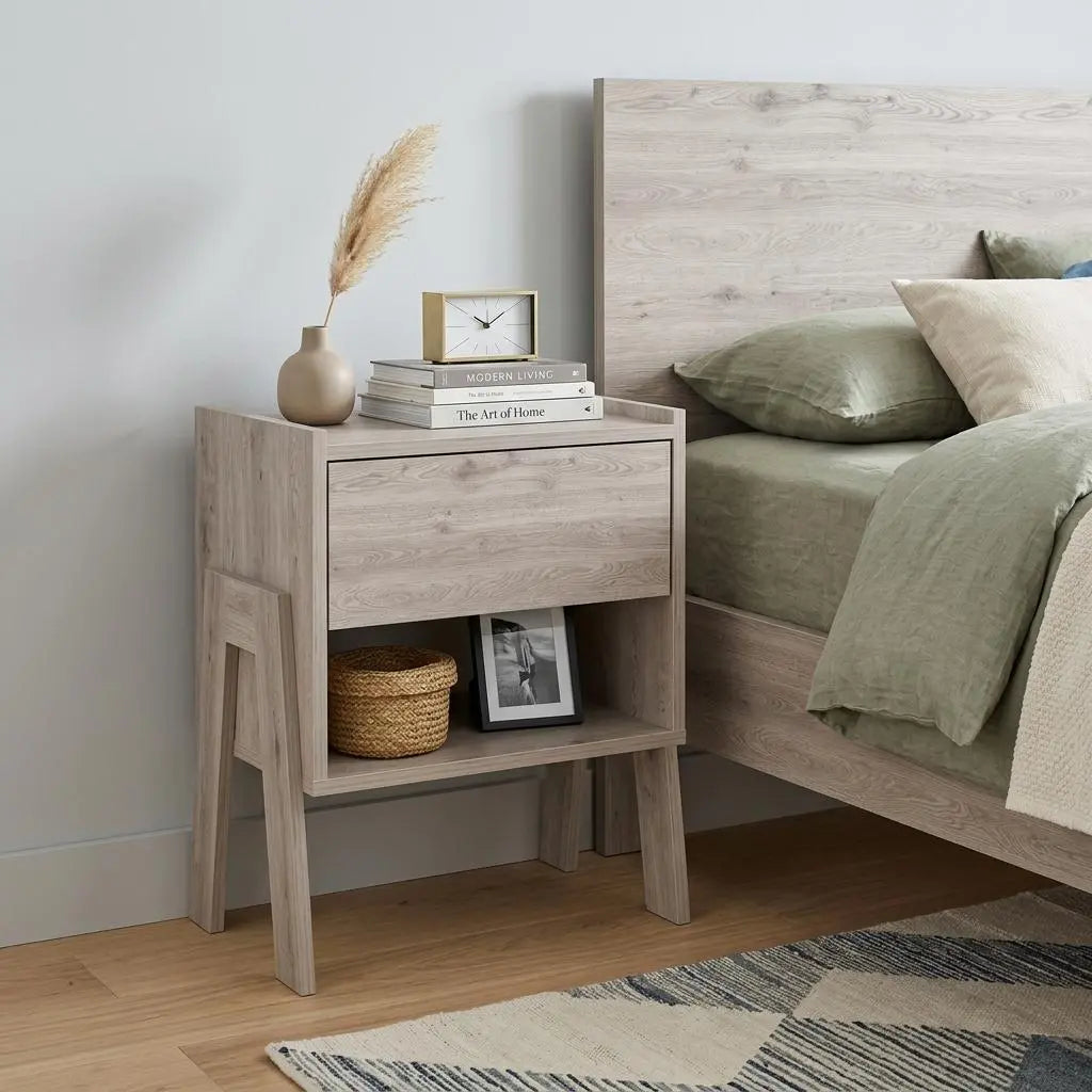 22" Light Gray Wood One Drawer Nightstand Homeroots Bed & Bath