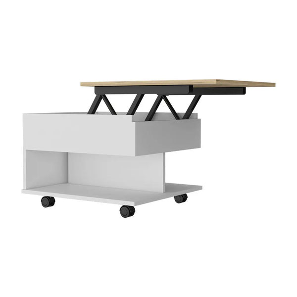 22" Natural And White Wood Lift Top Coffee Table With Two Shelves Homeroots Living Room