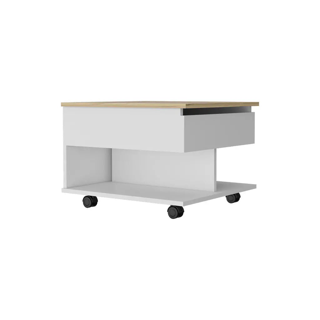 22" Natural And White Wood Lift Top Coffee Table With Two Shelves Homeroots Living Room