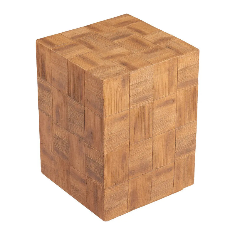 22" Natural Faux Wood Steel Block End Table Homeroots Living Room