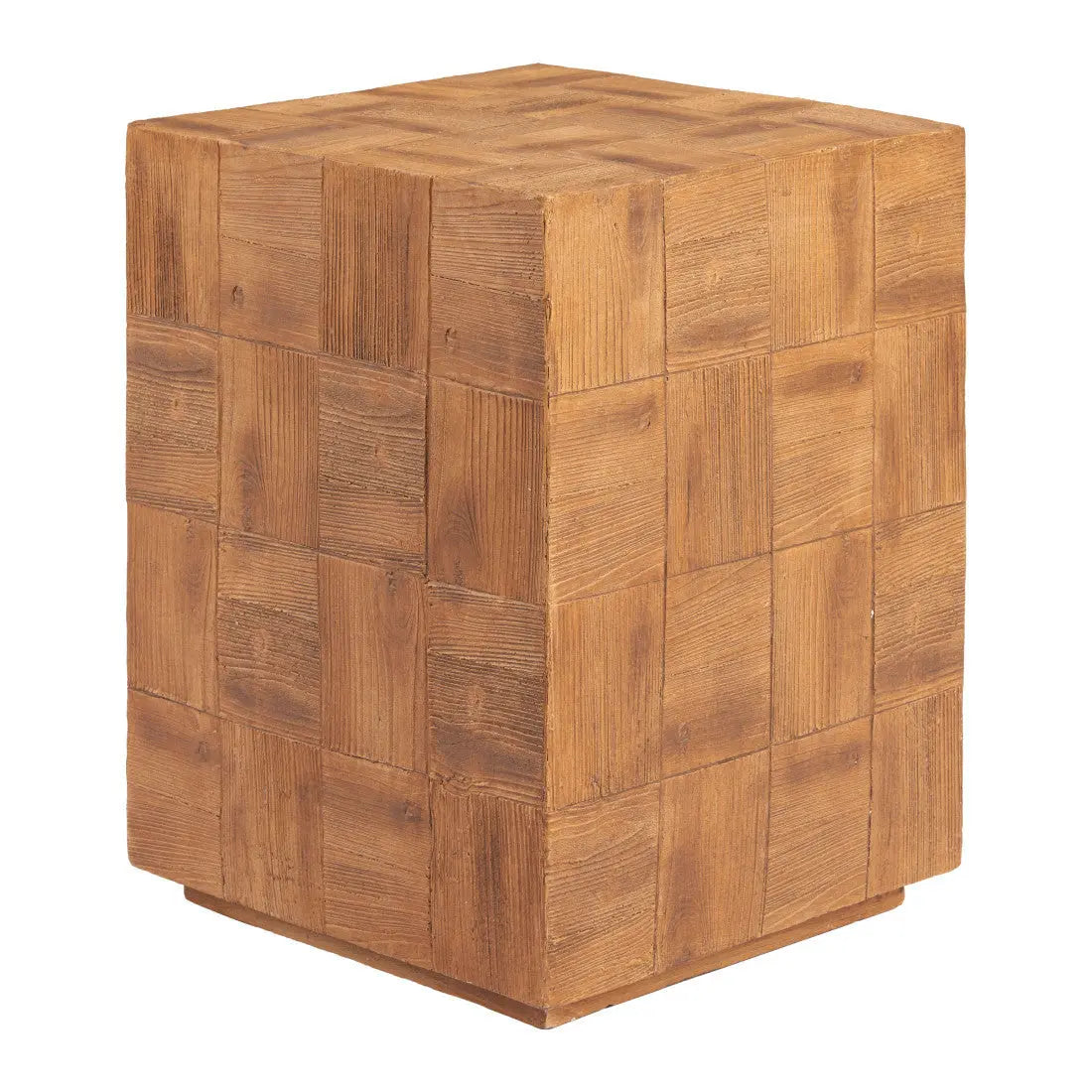 22" Natural Faux Wood Steel Block End Table Homeroots Living Room