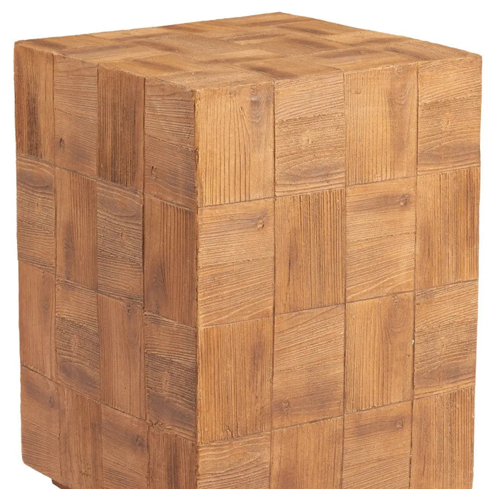 22" Natural Faux Wood Steel Block End Table Homeroots Living Room