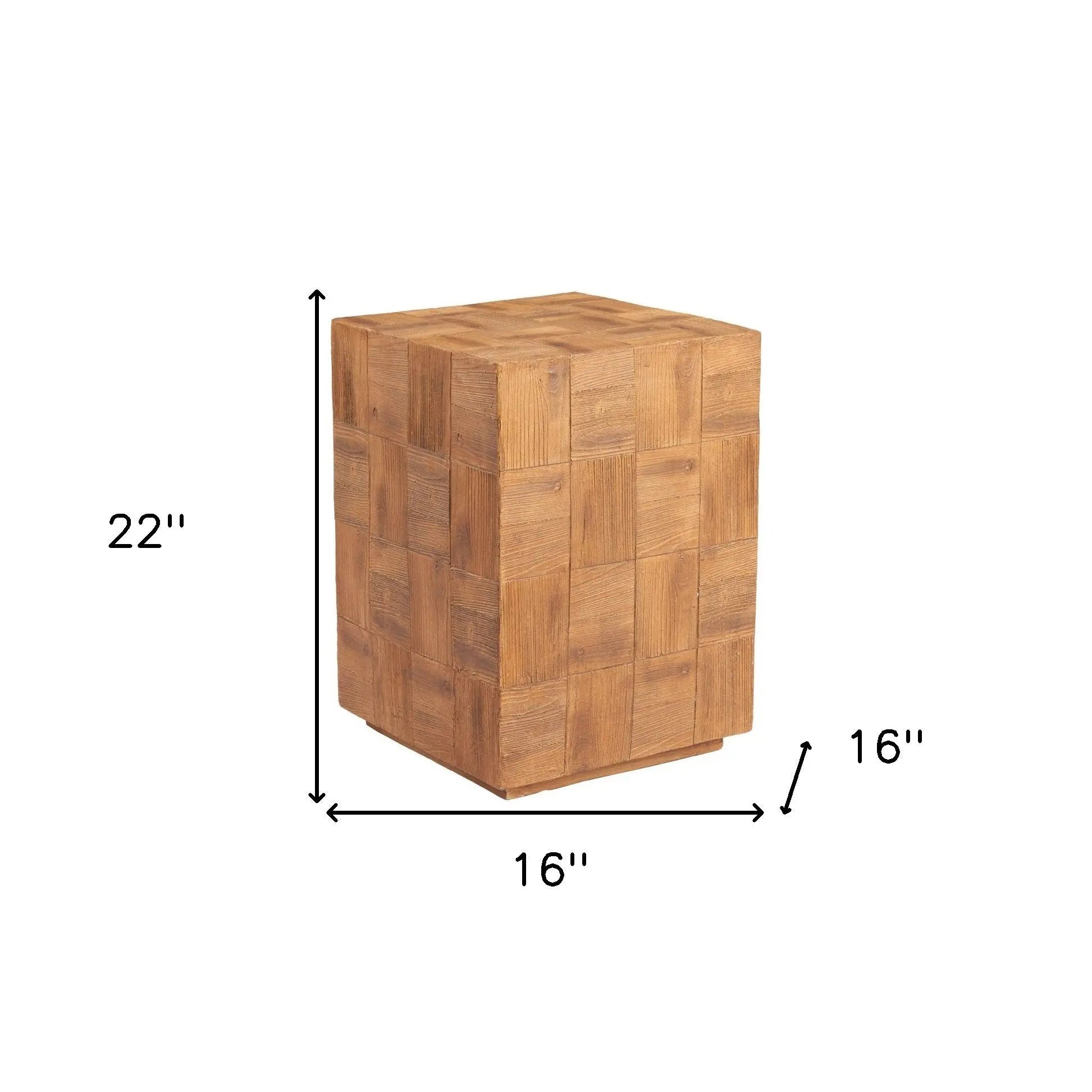 22" Natural Faux Wood Steel Block End Table Homeroots Living Room