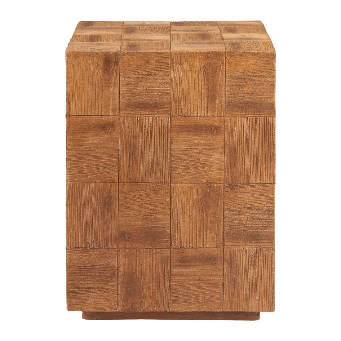 22" Natural Faux Wood Steel Block End Table Homeroots Living Room