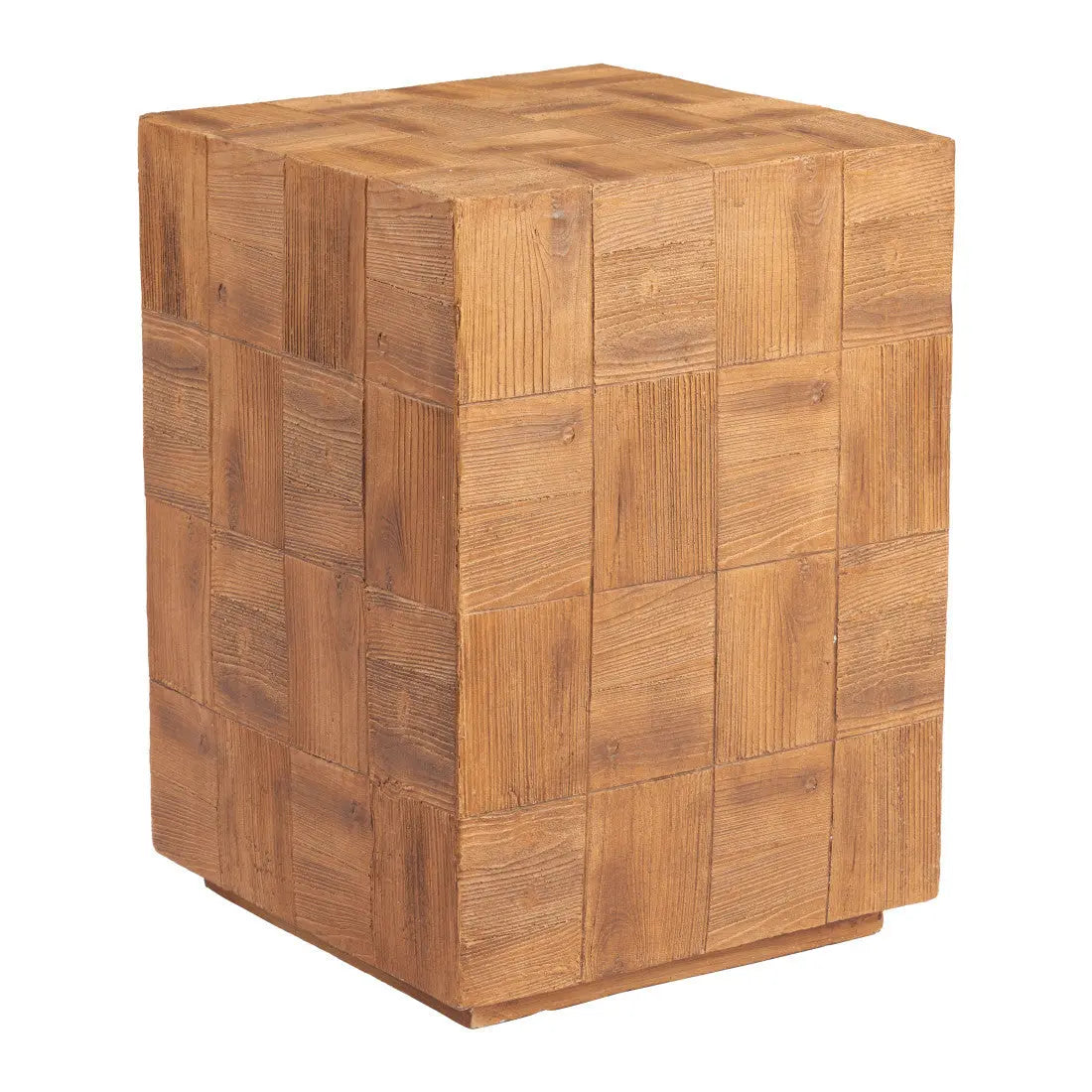 22" Natural Faux Wood Steel Block End Table Homeroots Living Room