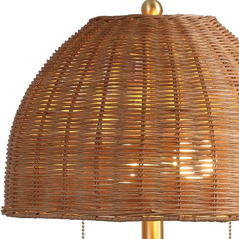 22" Natural Lantern Bedside Lamp With Dome Shade Homeroots Lighting