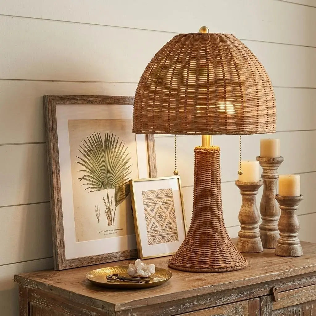 22" Natural Lantern Bedside Lamp With Dome Shade Homeroots Lighting