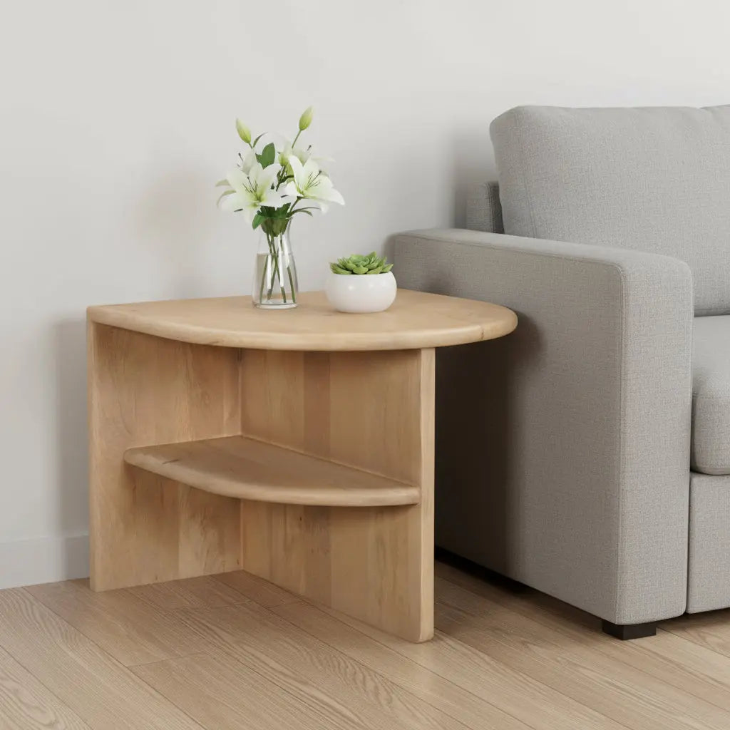 22" Natural Solid Wood Block End Table With Shelf Homeroots Living Room