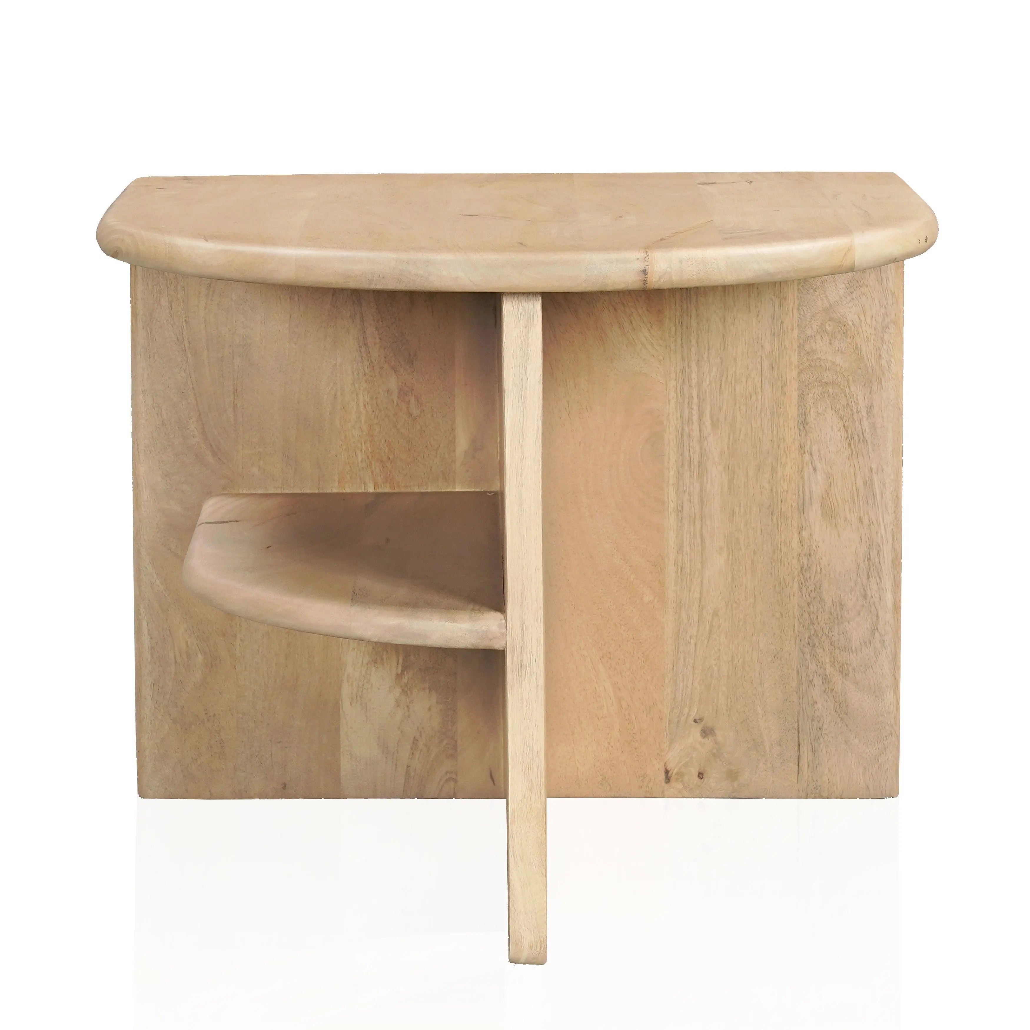 22" Natural Solid Wood Block End Table With Shelf Homeroots Living Room