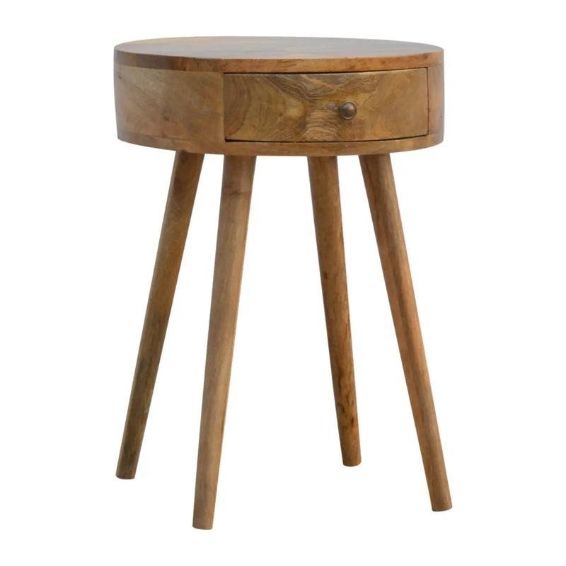 22" Natural Solid Wood Round One Drawer Nightstand Homeroots Bed & Bath