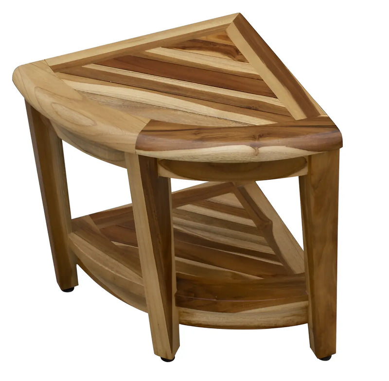 22" Natural Teak Corner Shower Bench With Shelf Homeroots Bed & Bath