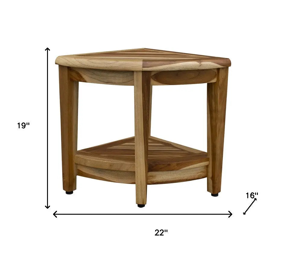 22" Natural Teak Corner Shower Bench With Shelf Homeroots Bed & Bath