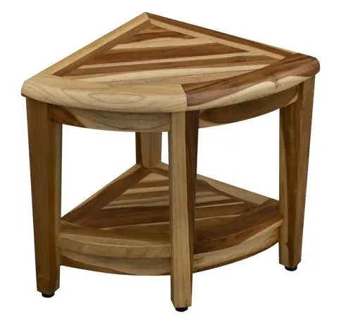 22" Natural Teak Corner Shower Bench With Shelf Homeroots Bed & Bath
