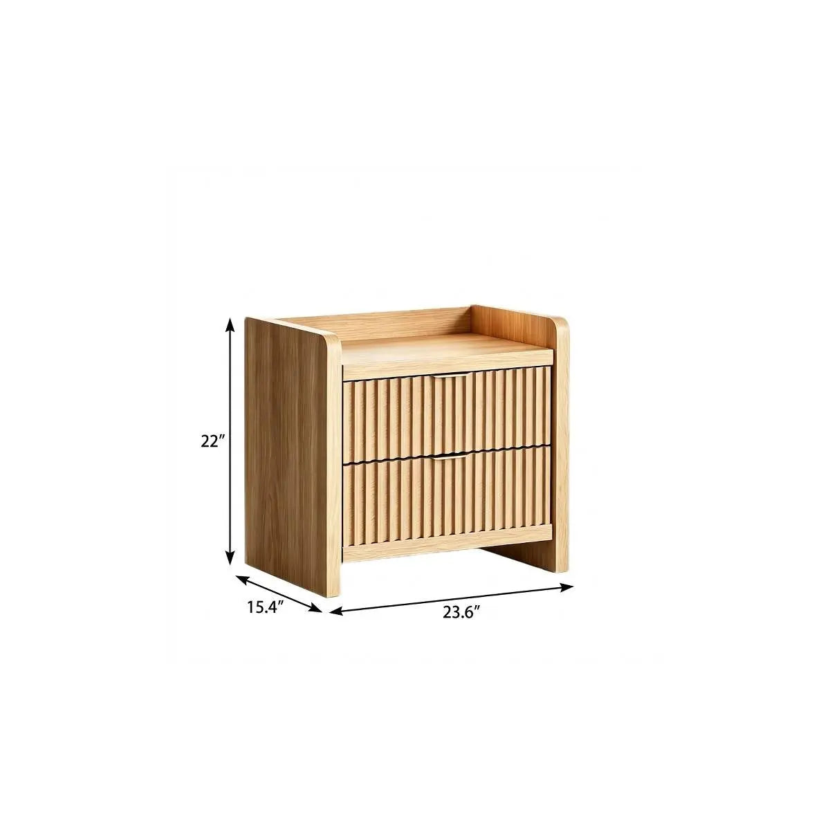 22" Natural Wood Ribbed Texture And Mirrored Glass Two Drawer Nightstand Homeroots Bed & Bath