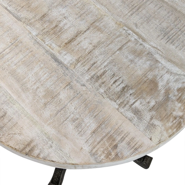22" Natural and Black Solid Wood and Metal Height Adjustable Round Pedestal End Table Homeroots Living Room