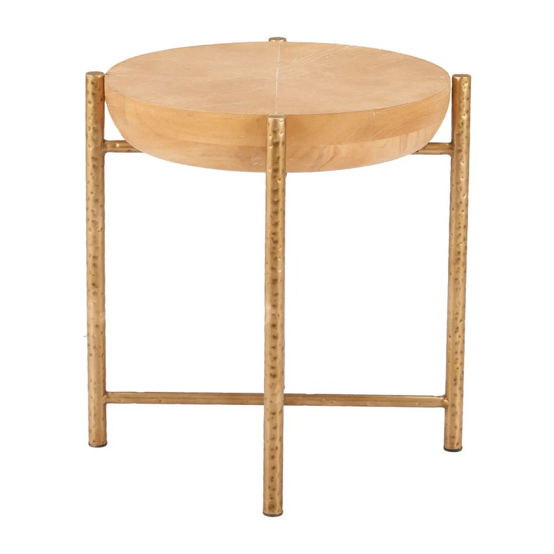 22" Natural and Gold Wood and Stainless Steel Round End Table Homeroots Living Room