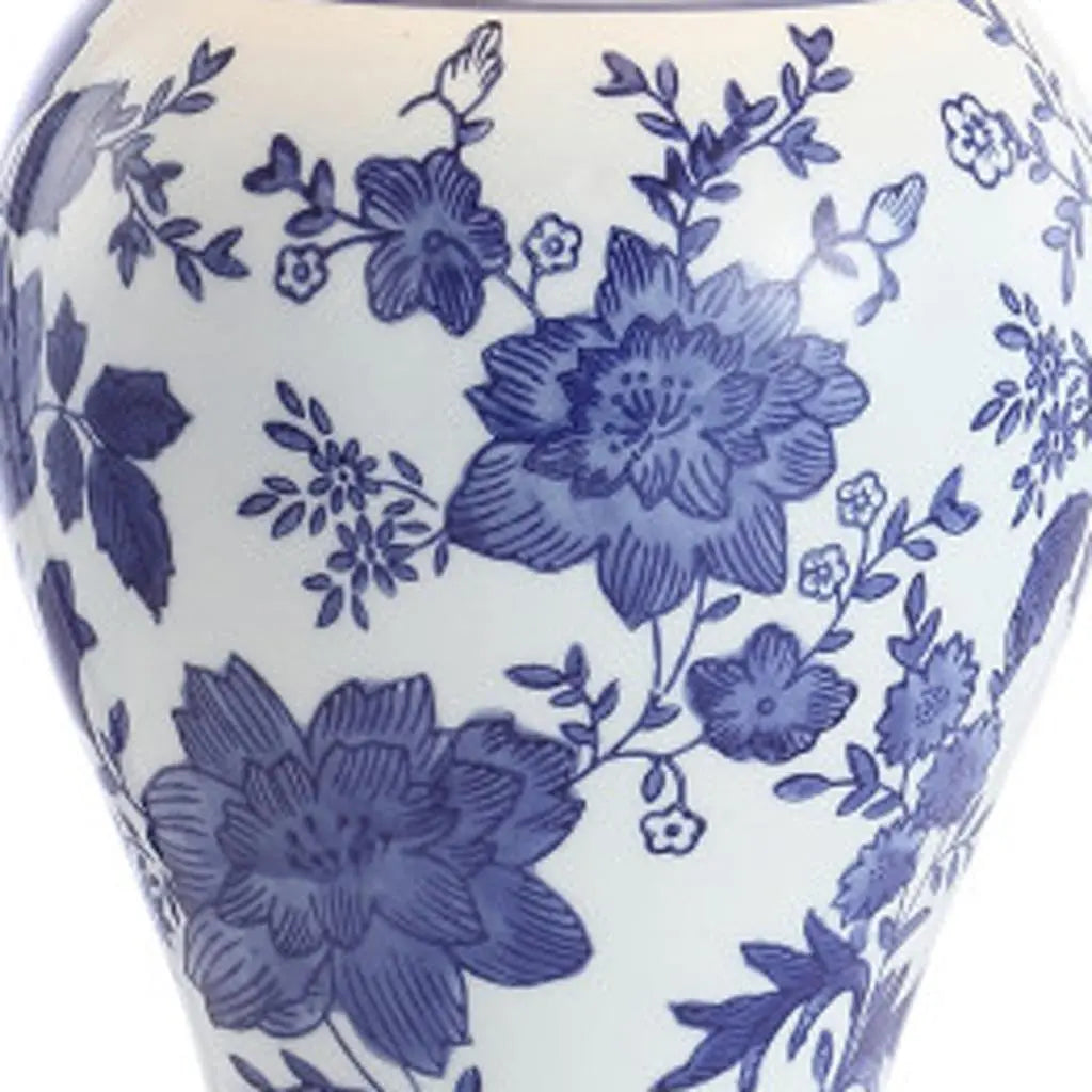 22" Navy Blue Gold And White Urn Table Lamp With Empire Shade Homeroots Lighting