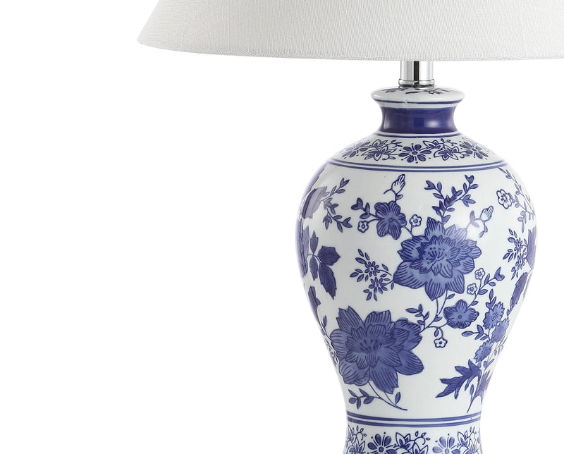 22" Navy Blue Gold And White Urn Table Lamp With Empire Shade Homeroots Lighting