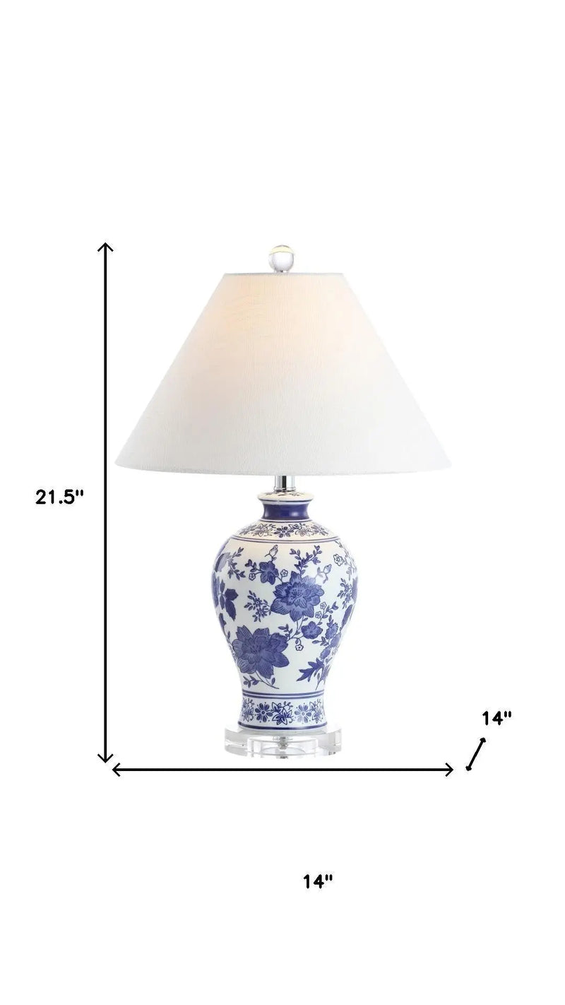 22" Navy Blue Gold And White Urn Table Lamp With Empire Shade Homeroots Lighting