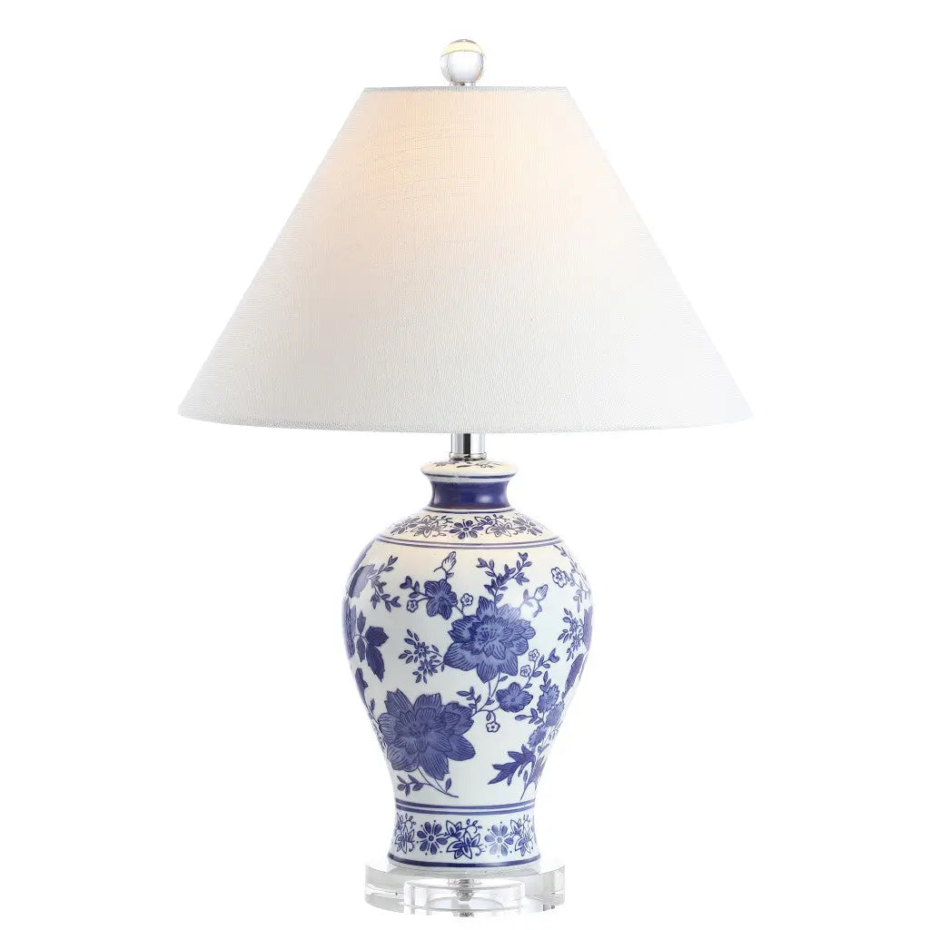 22" Navy Blue Gold And White Urn Table Lamp With Empire Shade Homeroots Lighting