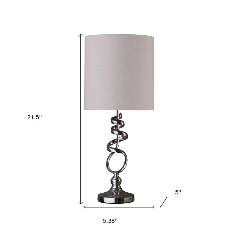 22" Nickel Bedside Table Lamp With Off White Drum Shade Homeroots Lighting