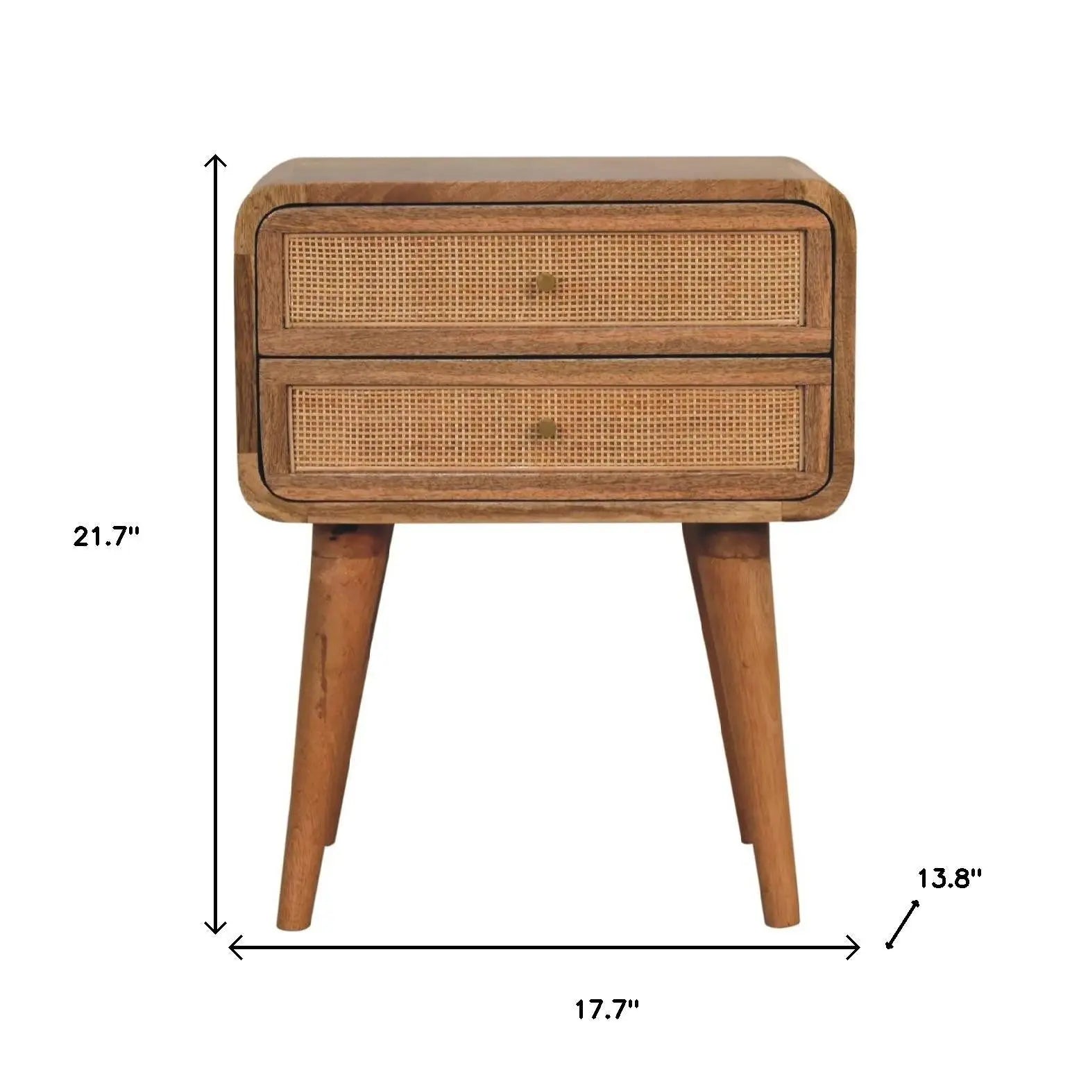 22" Oak Solid Wood And Cane Rattan Two Drawer Nightstand Homeroots Bed & Bath