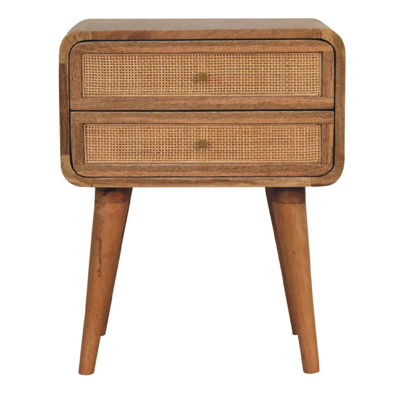 22" Oak Solid Wood And Cane Rattan Two Drawer Nightstand Homeroots Bed & Bath
