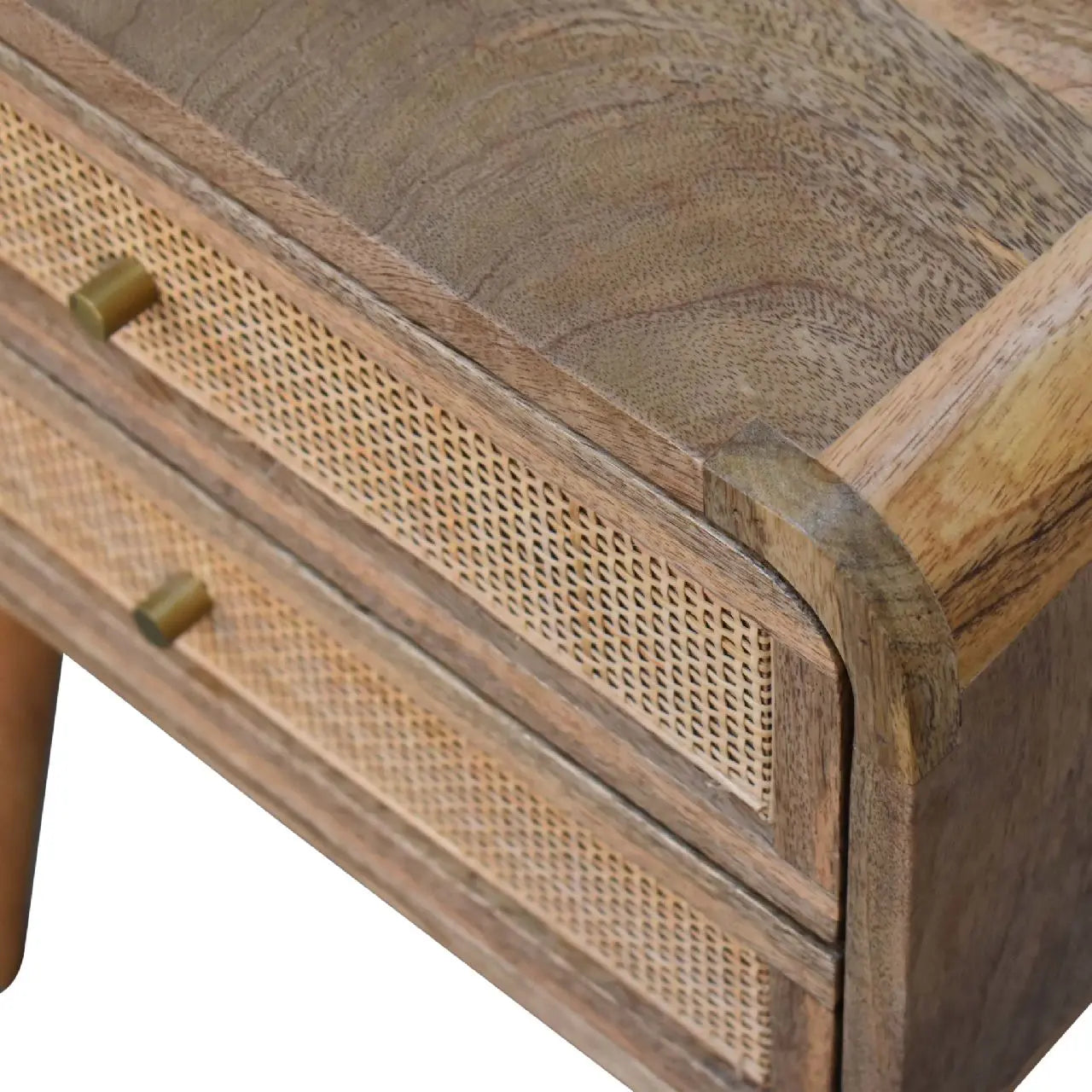 22" Oak Solid Wood And Cane Rattan Two Drawer Nightstand Homeroots Bed & Bath
