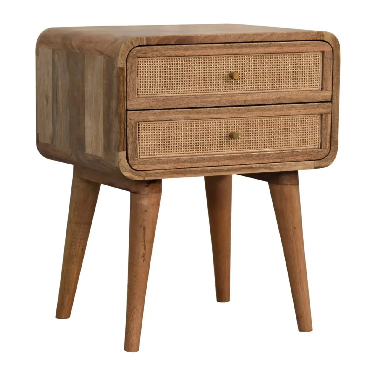 22" Oak Solid Wood And Cane Rattan Two Drawer Nightstand Homeroots Bed & Bath
