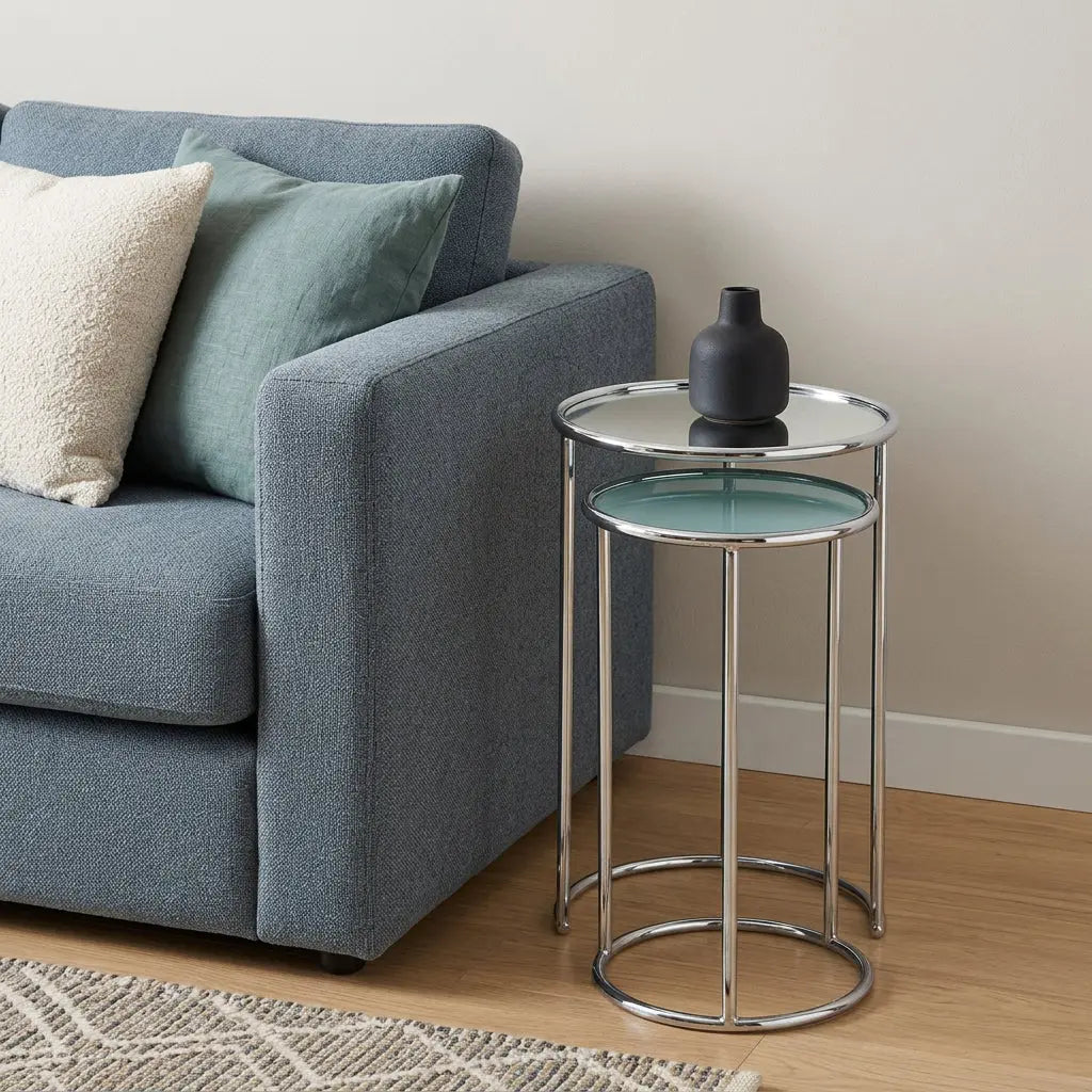 22" Silver Aluminum Round Mirrored End Table Homeroots Living Room