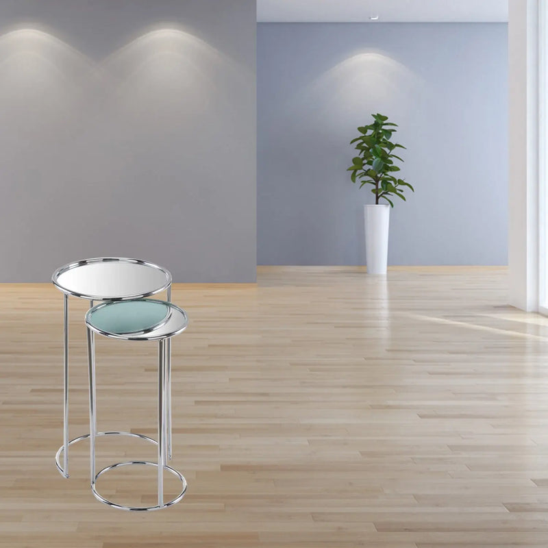 22" Silver Aluminum Round Mirrored End Table Homeroots Living Room