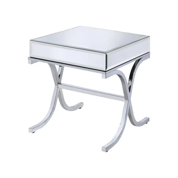 22" Silver And Clear Glass Square Mirrored End Table - GreatEagleInc