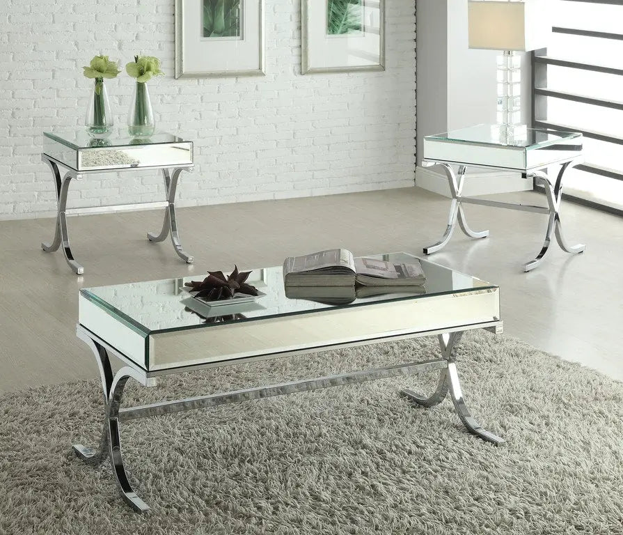 22" Silver And Clear Glass Square Mirrored End Table - GreatEagleInc