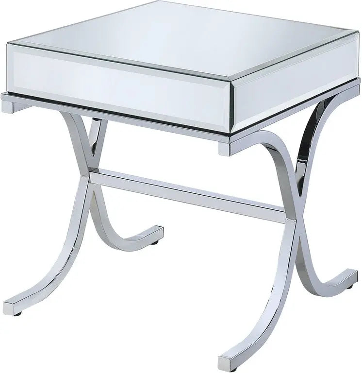 22" Silver And Clear Glass Square Mirrored End Table - GreatEagleInc