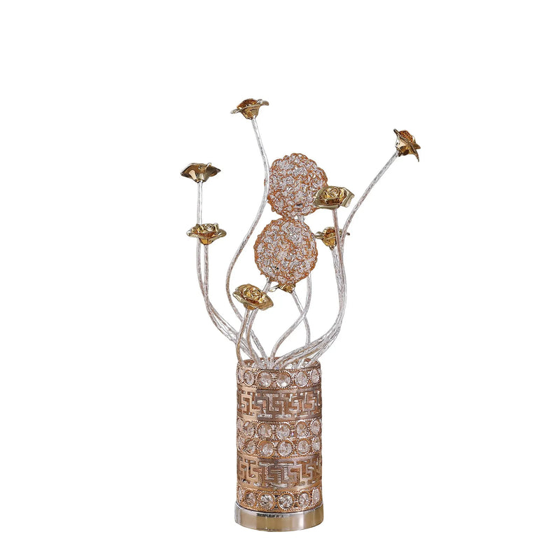 22" Silver And Rose Gold Metal And Acrylic Flowers Bedside Lamp Homeroots Lighting